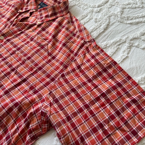 Brooks Brothers Red & Orange Plaid Short Sleeve Button-Down Shirt Size Medium - Picture 4 of 5